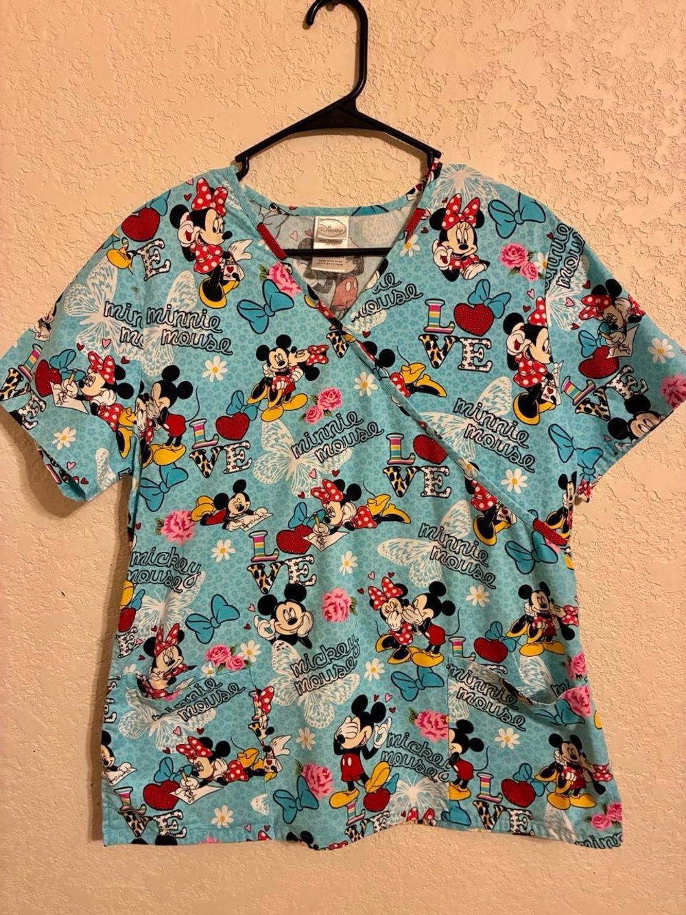 Disney Minnie & Mickey Light Blue Scrub Top-Medium
